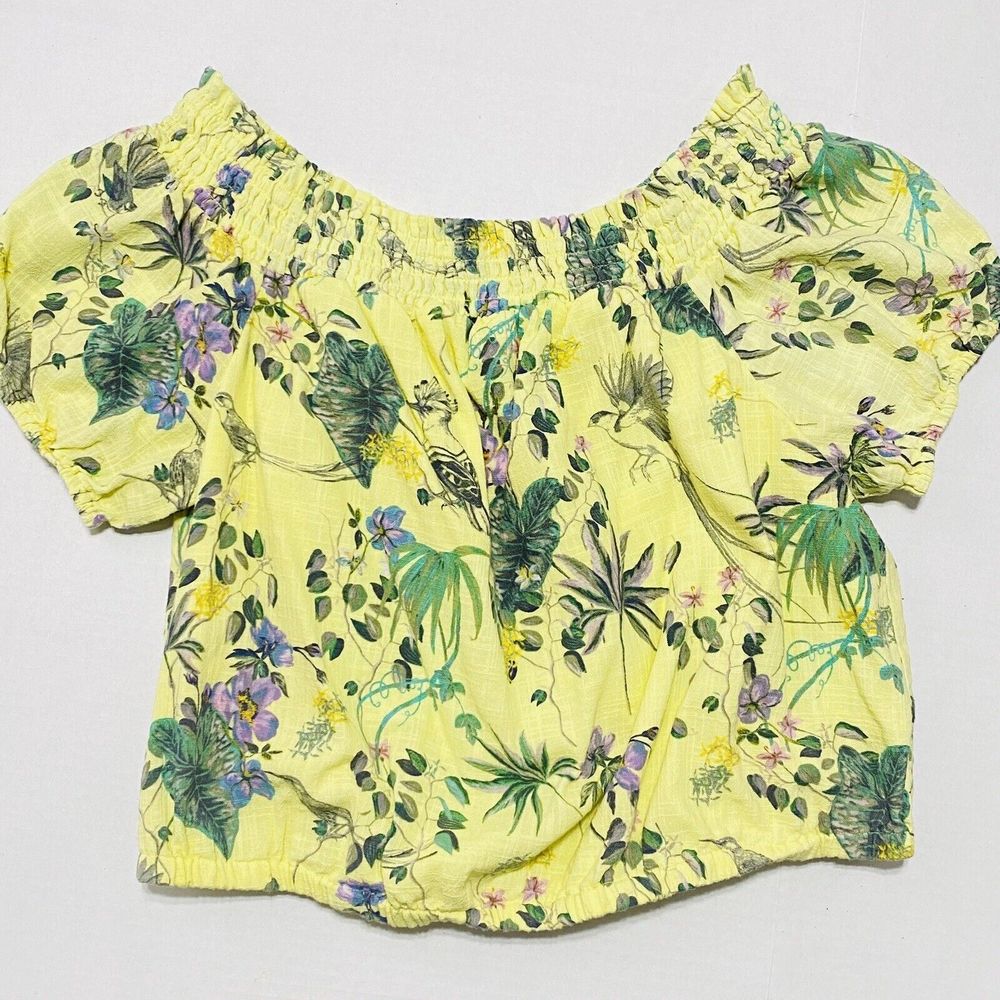 INC Womens Plus Size 1X Off-The-Shoulder YELLOW Floral SHIRRED Elastic Hem CROP